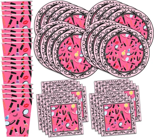 Miniatura 15 de Suministros para fiestas de spa para niñas - Kit de fiesta de pijamas para 16 El juego de vajilla incluye platos, servilletas y tazas