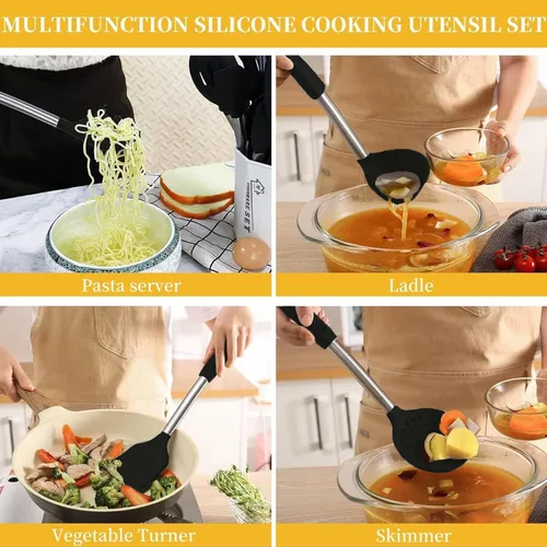 Miniatura 2 de Juego de utensilios de cocina de silicona con mango de acero inoxidable, juego de espátulas, juego de utensilios, juego de utensilios de cocina
