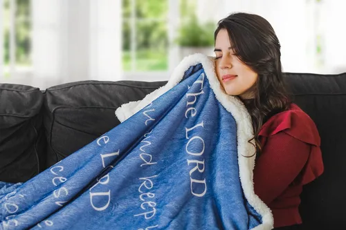 Miniatura 2 de Manta de oración – Ultra suave y cálida colcha de doble capa con las Escrituras de 50 x 65 pulgadas – Manta de franela azul índigo y forro polar