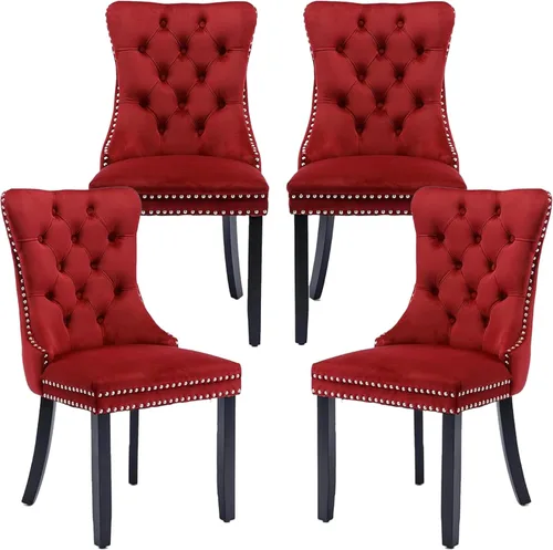 Miniatura 69 de LKTART Juego de 2 sillas de comedor de terciopelo, sillas de comedor copetudas con ribete de anillo de clavo, silla de comedor tapizada con patas