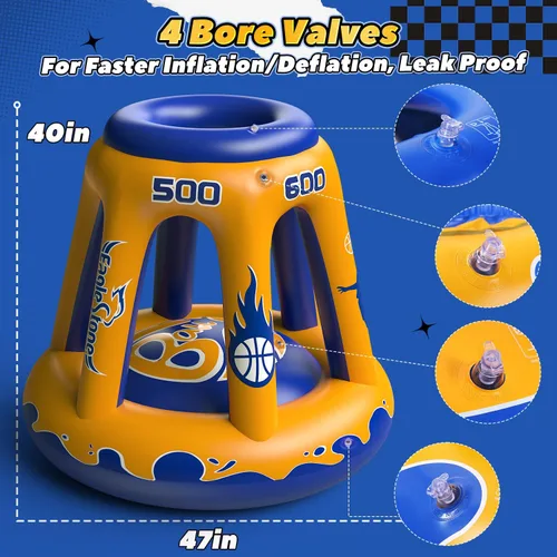Miniatura 3 de EagleStone Aro inflable de baloncesto flotante, juguete de piscina de 47 pulgadas para niños de 4 a 8 años y 8 a 12 años, 3 pelotas