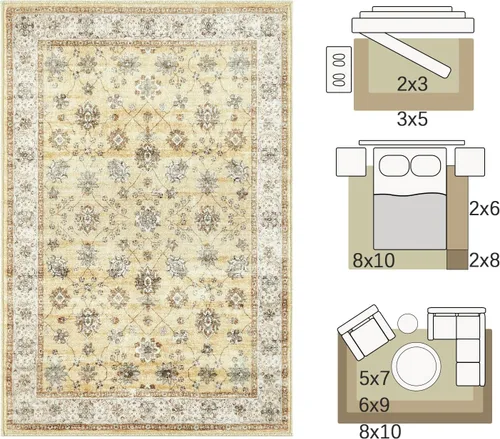 Miniatura 2 de jinchan Alfombra de Área 2x3 pies Lavable con Diseño Floral Vintage para Interiores, Tapetes Antideslizantes para Entrada, Alfombra Suave para Sala