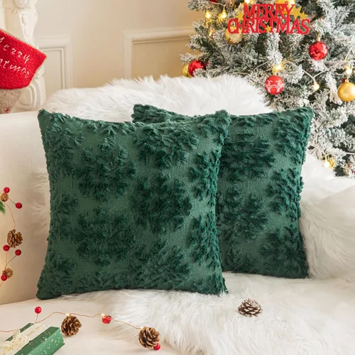 Miniatura 13 de AQOTHES Juego de 2 fundas de almohada de alce navideño de 18 x 18 pulgadas, suave piel sintética color beige crema, almohadas decorativas de Navidad
