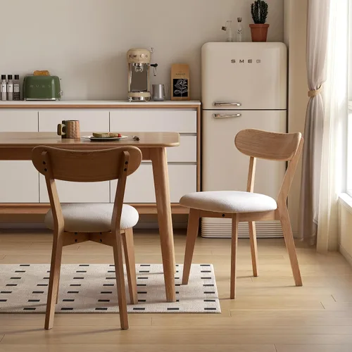 Miniatura 7 de Sillas de comedor de roble macizo 100%, silla de comedor moderna de mediados de siglo con respaldo curvo, sillas de comedor tapizadas en tela