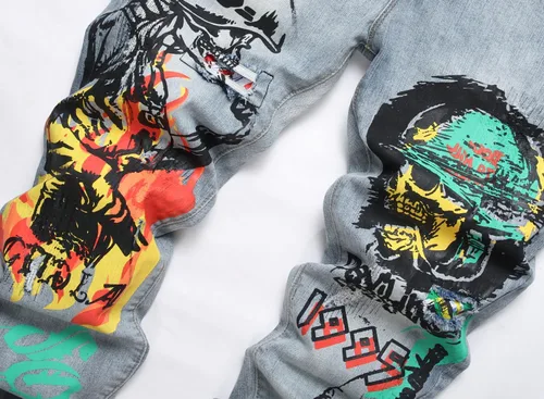 Miniatura 93 de Baylvn - Pantalones de mezclilla entallados y estampados para hombre con corte recto