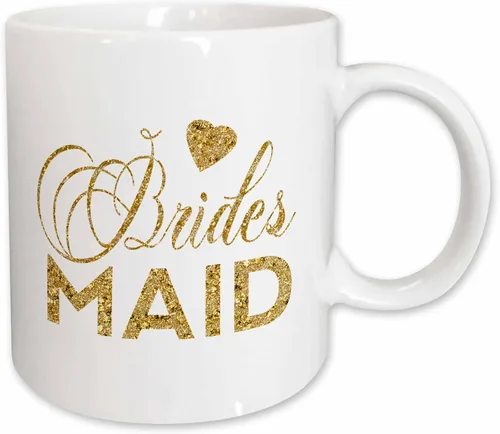 Miniatura 11 de 3dRose Dama de honor en oro digital falso con un corazón taza de cerámica, 11 oz, negro/blanco