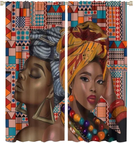 Miniatura 51 de Cortina de mujer africana, con estampado étnico tribal y étnico, reducción de ruido, para dormitorio, sala de estar, cortinas con aislamiento