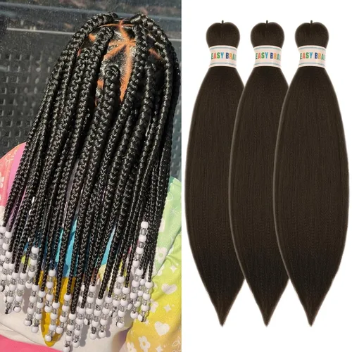 Miniatura 52 de Pelo corto negro trenzado preestirado de 14 pulgadas para trenzas sin nudos, pelo sintético 1B trenzado para trenzas Bob Box