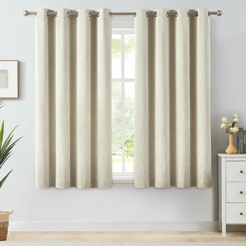 Miniatura 30 de Melodieux Elegantes cortinas opacas de algodón para oscurecer la habitación, para sala de estar, dormitorio, con aislamiento térmico, paneles