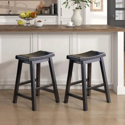 Miniatura 13 de Lexicon Finnian Saddle - Juego de 2 taburetes de madera maciza, taburetes de cocina para comedor, asientos de silla de mostrador sin brazos, Arena