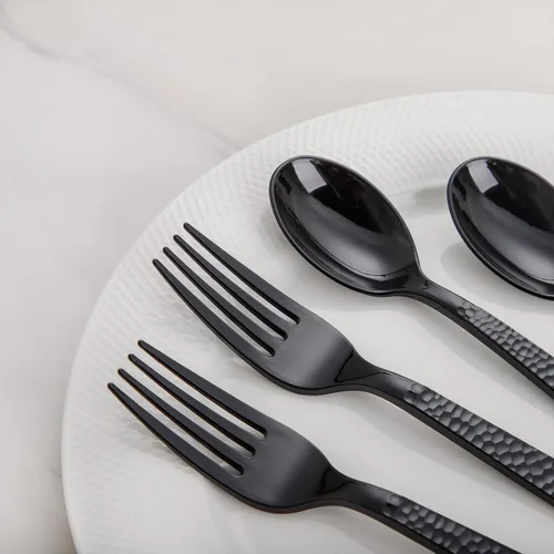 Miniatura 4 de KIRE 400 piezas cucharas y tenedores de plástico negro desechables - Juego de cubiertos de plástico negro desechables - 200 tenedores, 200 cucharas