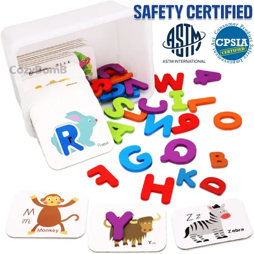 Miniatura 2 de CozyBomB - Tarjetas del alfabeto para niños pequeños, actividades preescolares, aprendizaje Montessori, juguetes con letras y números de madera