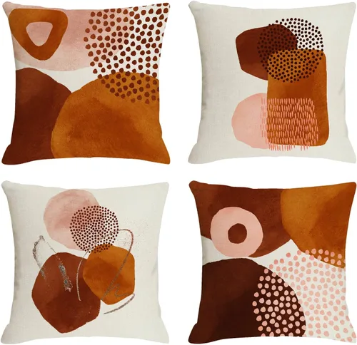 Juego de 4 fundas de almohada abstractas de color naranja quemado de 20 x 20 pulgadas, fundas de almohada geométricas bohemias decorativas