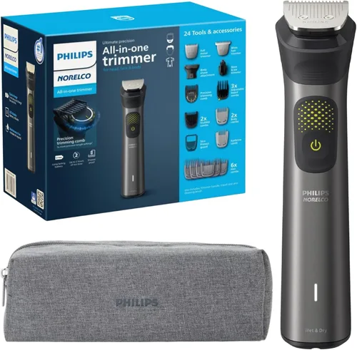Philips Multigroom Series 9000 Recortadora 24 en 1 para Barba, Cabello y Cuerpo Kit de Aseo | Peine de Recorte de Precisión, Cuchillas de Acero
