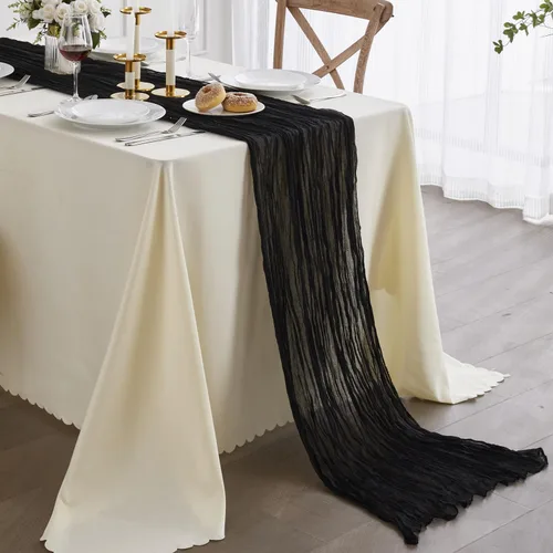 Miniatura 20 de Nialnant Camino de mesa de estopilla azul bebé, camino de mesa bohemio de 13 pies para cocina, cena, fiesta de Año Nuevo azul, decoración de bodas