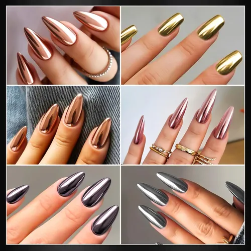 Miniatura 3 de Kit de polvo de uñas cromado de 6 colores, polvo cromado negro dorado rosa para uñas, pigmento de efecto espejo mágico, polvo metálico de frotación