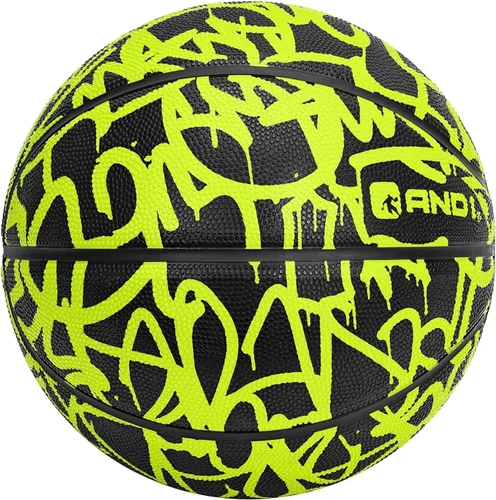 AND1 Fantom Graffiti - Pelota de baloncesto de goma, lista para el juego, 27.5 pulgadas, tamaño juvenil 5, hecha para interiores y exteriores, se