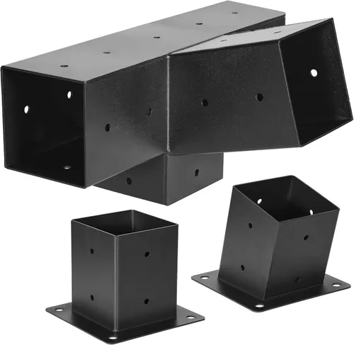 Miniatura 10 de Kit de pérgola VEVOR, soporte inclinado de 4 vías de 4x4 pulgadas para vigas de madera de 3.5x3.5 pulgadas en tamaño real, soporte de pérgola