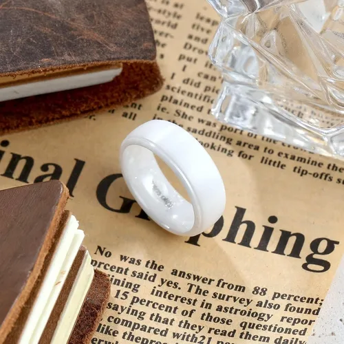 Miniatura 3 de King Will BASIC - Anillo de boda de cerámica de 0.236in, 0.276in, 0.315in, color negro y blanco, acabado mate, borde escalonado, anillo de boda