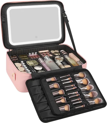Miniatura 26 de Relavel Estuche de maquillaje con espejo LED, 01-Negro, Bolsa de maquillaje de viaje con espejo LED para niñas