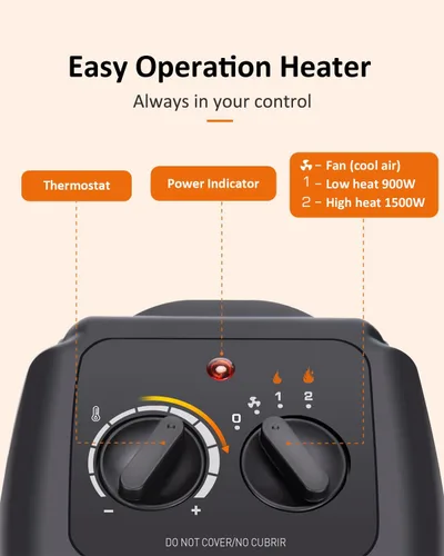 Miniatura 2 de shinic Calentador de espacio para uso en interiores, calentador de espacio de cerámica de 1500 W/900 W, calor rápido en 1s, protección contra