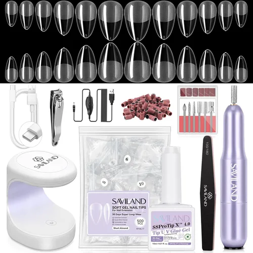 Miniatura 25 de Saviland Kit de iniciación de uñas acrílicas: polvo y líquido acrílico rosa claro nude, cepillo, limas, formularios, uñas a presión, juego