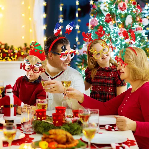 Miniatura 5 de Yunlly Juego de 100 diademas navideñas y marco de lentes, incluye 50 estilos de diademas navideñas con 50 gafas de Navidad, divertidos muñecos