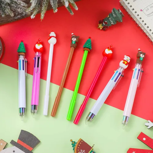 Miniatura 4 de Outus Juego de 16 bolígrafos de Navidad, 8 bolígrafos con temática navideña y 8 bolígrafos retráctiles multicolor para niños y estudiantes, muñeco
