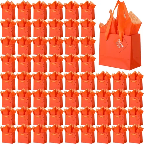 Miniatura 13 de Qilery 50 bolsas de regalo de papel de boda a granel con papel de seda, pequeñas bolsas de regalo con asa y etiquetas para cumpleaños, bodas