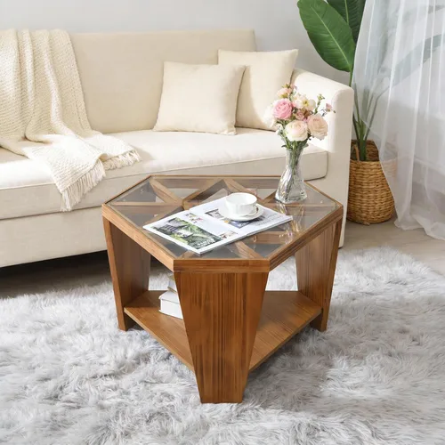 Miniatura 10 de Ahokua Mesa de centro orgánica moderna, mesa de centro triangular escultural con bordes curvos, mesa central de madera de perfil bajo para sala