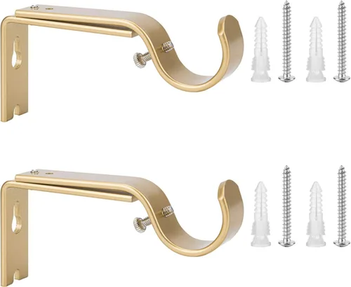 Ycolnaefllr Juego de 2 soportes de barra de cortina ajustables resistentes dorados para barra de cortina para barra de 1 pulgada