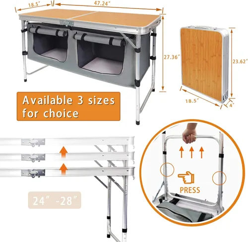 Miniatura 2 de CampLand - Mesa plegable de aluminio para exteriores, ligera, de altura ajustable con organizador de almacenamiento para barbacoa, fiesta, camping