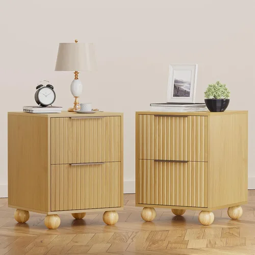 Miniatura 37 de Mesita de noche con 2 cajones de almacenamiento, mesa auxiliar moderna para dormitorio con asa recortada, mesitas de noche grandes para dormitorio