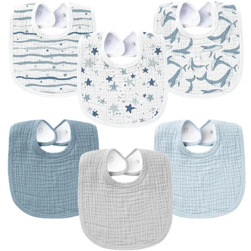 Miniatura 8 de Konssy Juego de 6 baberos de muselina para niños y niñas, baberos de bandana de algodón suave absorbentes para babeo y dentición Algodón de azúcar