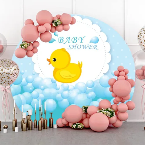 Miniatura 2 de Diámetro 7.5 pies - Cubierta redonda para telón de fondo para baby shower, lindo pato amarillo para tomar baño, fondo de fotografía para niños