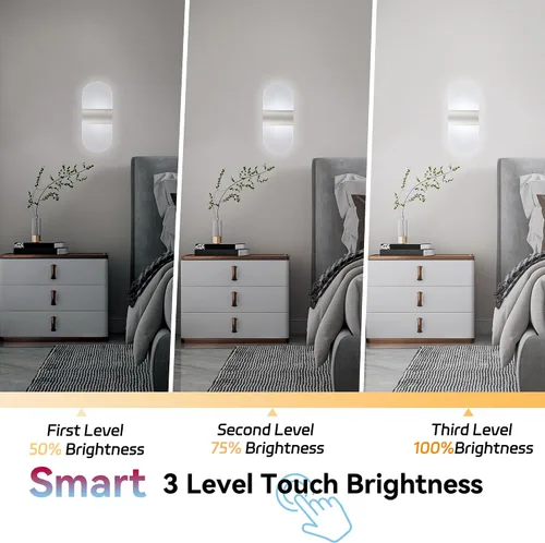 Miniatura 5 de Modernos apliques de pared, 2 lámparas de pared LED acrílicas para sala de estar, dormitorio, pasillo, funciona con pilas USB recargable, luz