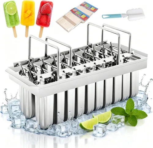20 moldes de acero inoxidable para paletas de hielo, moldes para paletas de hielo con soporte para palos, moldes de liberación rápida para helados,