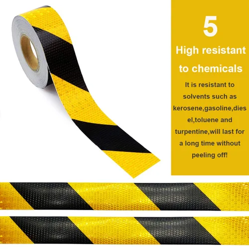 Miniatura 5 de Rollo de cinta de seguridad reflectante impermeable de 2 pulgadas x 150 pies, cinta de marcado de piso a rayas amarillas y negras, cinta de Amarillo