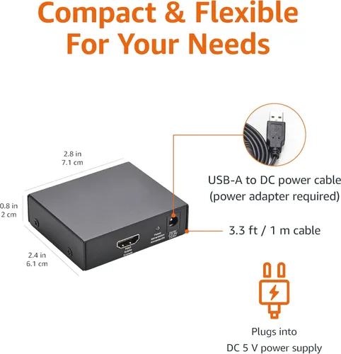 Miniatura 4 de Amazon Basics - Divisor HDMI 1 en 2 salidas, 4K@30Hz para monitores duales, solo duplica la imagen, negro