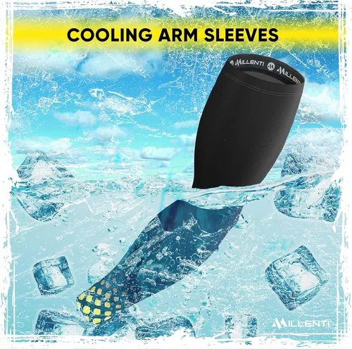 Miniatura 100 de Millenti Manga de compresión de brazo de enfriamiento – Mangas de recuperación deportiva de protección solar, se enfría cuando está mojado, unisex