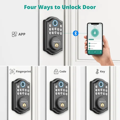 Miniatura 4 de AkaGear DS10 Pro Cerradura de Puerta de Entrada sin Llave con Control de APP - Cerradura de Puerta con Teclado Electrónico de Huella Dactilar, Negro