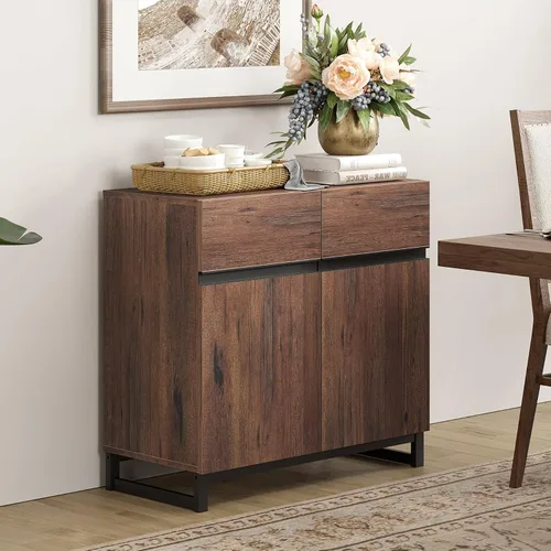 Miniatura 16 de WAMPAT - Gabinetes de aparador con puertas de vidrio, aparador moderno con estante ajustable, gabinete de almacenamiento para barra de café