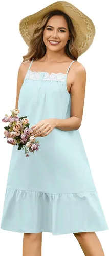 Miniatura 15 de YOZLY - Camisones de algodón sin mangas para mujer, camisón de tanque de noche con bolsillos