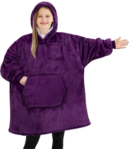 Miniatura 11 de PAVILIA Sudadera Manta Ponible para Niños y Niñas, Sudadera con Capucha Gigante Cálida y Acogedora, Forro Polar Sherpa con Capucha y Mangas de Gris