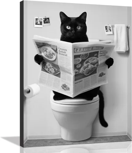 Miniatura 16 de Decoración de Arte de Pared en Blanco y Negro – Oso con Gafas Sentado en el Inodoro Leyendo Periódico, Impresiones en Lienzo, Imágenes de Animales