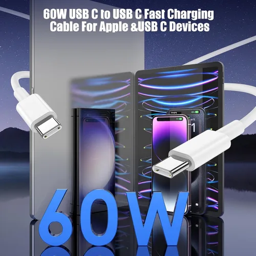 Miniatura 3 de LOFPYE Paquete de 3 cables USB C a USB C de 1 pie y 60 W, cable de carga rápida tipo C para iPhone Air 17 16e 16 15 Pro Plus Pro Max, para Galaxy