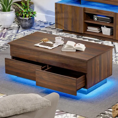 Miniatura 16 de HOMMPA - Mesa de café con tapa elevable de 40" con almacenamiento, mesa de centro LED moderna de alto brillo para sala de estar, mesa de té moderna