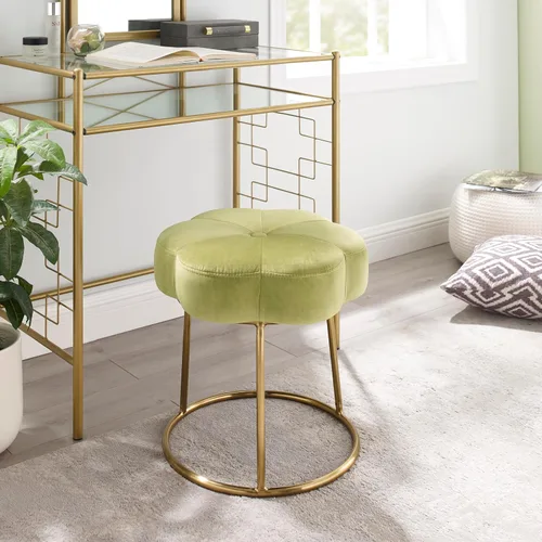 Miniatura 4 de Linon Talulah - Taburete decorativo y tocador verde claro y dorado