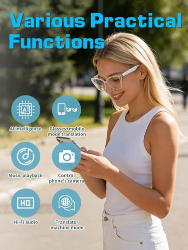 Miniatura 3 de Lentes inteligentes para mujer, con audio de oído abierto, Bluetooth con marco transparente, llamadas manos libres, cómodos de llevar para viajes