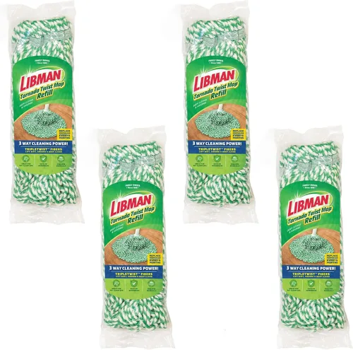 Libman Tornado - Recambios de trapeador | Escurrir | Cabezal de mopa de algodón | Giro | Reemplazo de cabezal giratorio | Lavable a máquina | 4
